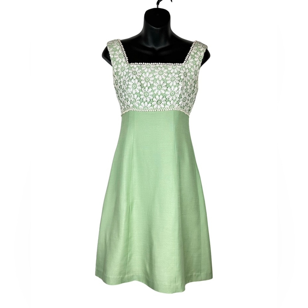 Vintage cape back dress XS extra small mod mint green floral lace 60s cute gogo